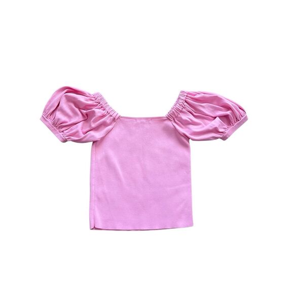 Grey Lab Pink Puff Sleeve Square Neck Knit Top - Size Small - Picture 1 of 6
